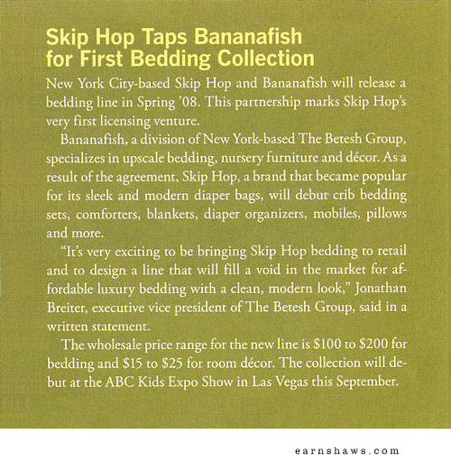 Bananafish to introduce Skip Hop bedding collection in spring 2008
